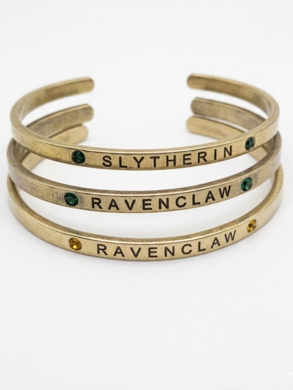 Slytherin & Ravenclaw Brass Cuff Bracelets with Colored Stones (Set Of 3)